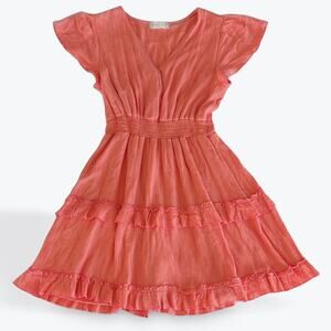🌸Altar'd State Coral Tiered Mini Dress Ruffle Sleeve Boho Sundress Fit & Flare